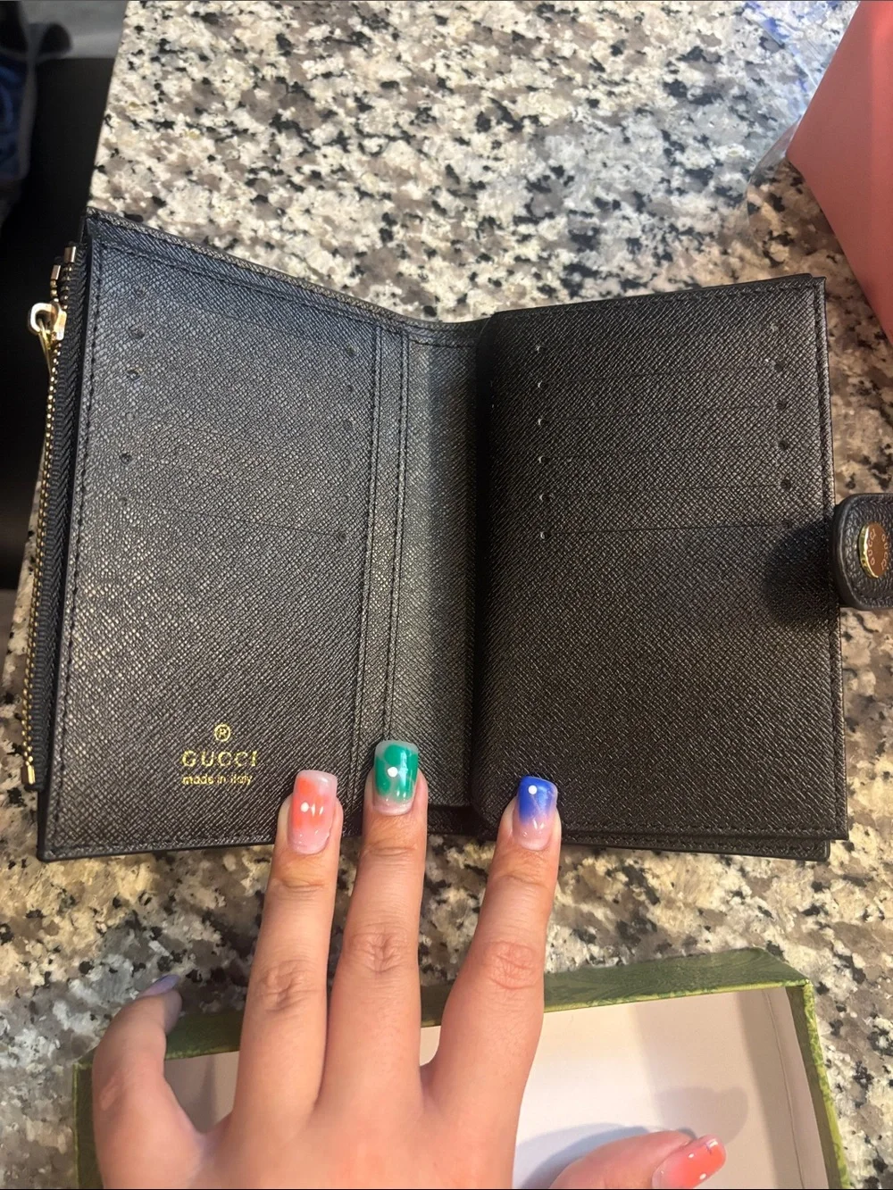 Black Embossed Microguccissima Leather Bifold Wallet with Gold Snap